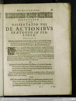 Disputatio Sive Dissertatio VIII. De Actionibus Praetoriis In Personam