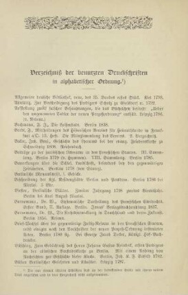 Verzeichnis der benutzten Druckschriften in alphabetischer Ordnung
