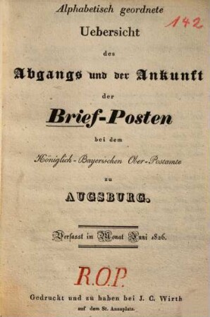 Abgang und Ankunft der Briefposten zu Augsburg