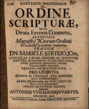 Disputatio Inauguralis De Ordine Scripturae