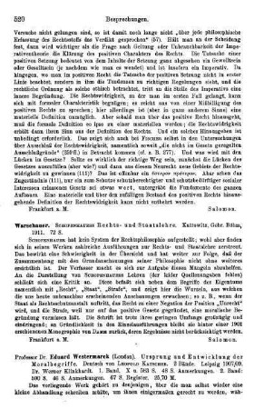 520, Warschauer. Schopenhauers Rechts- und Staatslehre. 1911