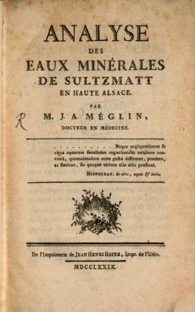 Analyse Des Eaux Minerales De Sultzmatt En Haute Alsace