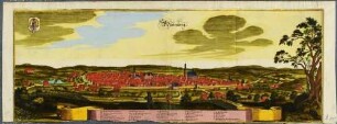 Panorama-Stadtansicht von Marienberg im Erzgebirge von Südosten, aus Merians Topographia Superioris Saxoniae