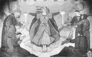 Allegorisches Wandbild : Allegorisches Wandbild (um 1925; S. Schneider). Glasmosaik. um 1925. Bad Schandau, Kneippkurbad, Brunnenhalle am Kurhaus
