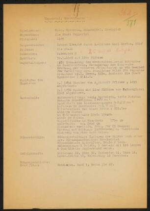 Stadttheater (auch: Opernhaus Wuppertal), Barmen: Schriftstück zum Fragebogen für das Handbuch »Das Deutsche Theater«