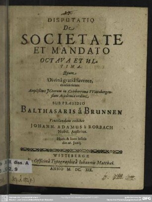 Disputatio de societate et mandato octava et ultima