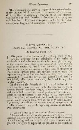 Electro-dynamics. Amper's theory of the solenoid.
