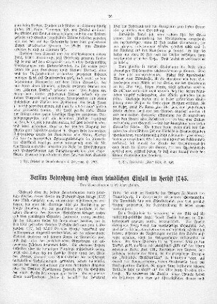 Berlins Bedrohung durch einen feindlichen Einfall im Herbst 1745