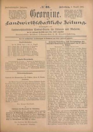 Zweiundsechzigster Jahrgang. No. 31. Insterburg, 2. August 1894.