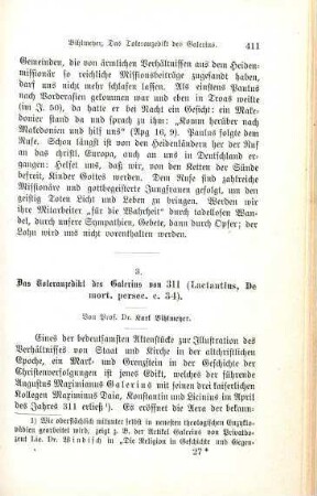 411-427 Das Toleranzedikt des Galerius von 311 (Lactantius, De mort. persec. c. 34)