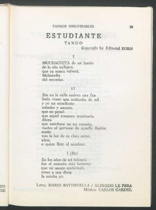 Estudiante : Tango. Copyright by Editorial Korn