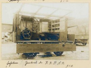 Foto eines fahrbaren Ersatzteillagers mit Lichtmaschine der Kraftwagenkolonne des XIV. Armeekorps