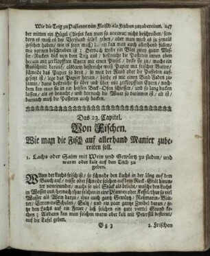 Das 23. Capitel. Von Fischen. Wie man die Fisch auf allerhand Manier zubereiten soll.