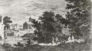 Ideallandschaft mit Mühle und gotischer Kirche