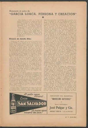 Homenaje al autor de "Garcia Lorca, persona y creacion"