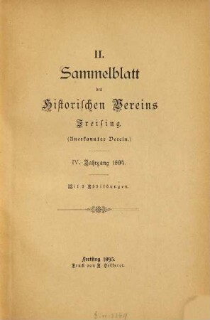 Sammelblatt des Historischen Vereins Freising, 2 = Jg. 4. 1894. - 1895