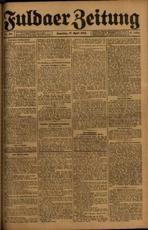 Erste Ausgabe vom Samstag, den 17. April 1920.