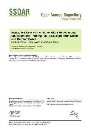 Interactive Research on Innovations in Vocational Education and Training (VET): Lessons from Dutch and German Cases