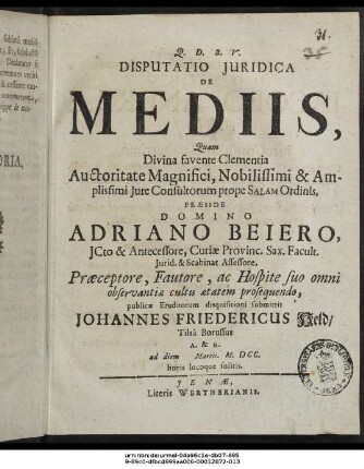 Disputatio Iuridica De Mediis