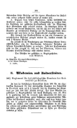 Reglement für das philologische Seminar der Universität zu Breslau : [II. Akademien und Universitäten]