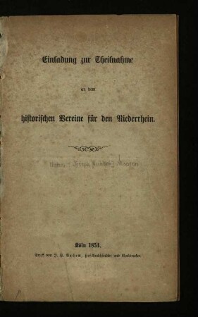 Einladung zur Theilnahme an dem Historischen Vereine für den Niederrhein