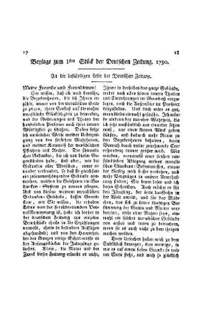 Beylage zum 1sten Stück der Deutschen Zeitung 1790