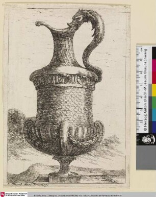 [Krug nach links mit Drache als Henkel; Vase de profil à gauche, dont l'anse est ornée d'une tête de dragon]