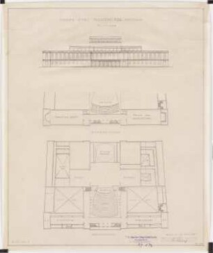 Planungsvorschlag Potsdam: Theater: Ansicht, Grundriss EG und Ranggeschoss