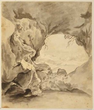 Blick aus einer Höhle auf Steingeröll
