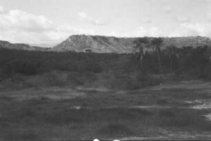 Untere Quellengruppe im Songwetal : Graslandschaft mit Bergen im Hintergrund