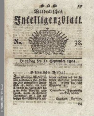 No. 38, Dienstag den 22. September 1801