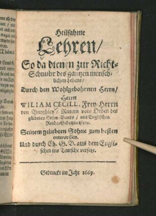Heilsahme Lehren/ So da dienen zur Richt-Schnuhr ...
