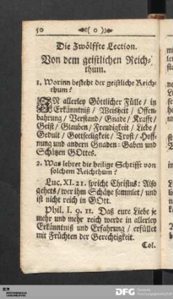 Die Zwölffte Lection. Von dem geistlichen Reichthum.