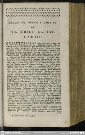 Geraldus Joannis Vossius De Historicis Latinis L. I. C. XIII