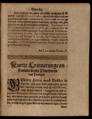 Kurtze Erinnerunge an fromme trewe Pfarrherrn und Prediger.
