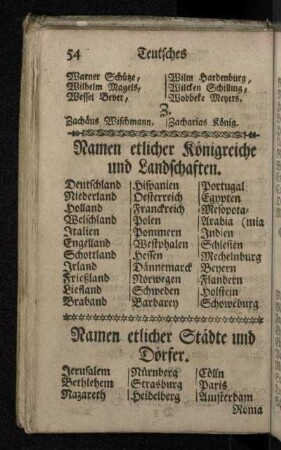 Namen etlicher Städte und Dörfer.