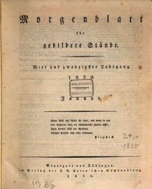 Morgenblatt für gebildete Stände. 24,1, 24,1. 1830