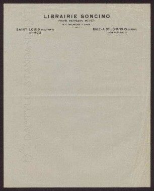 Briefbogen der Librairie Soncino von Herrmann Meyer (1901-1972)