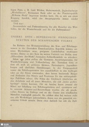 Unsere Seen - bevorzugte Erholungsstätten des schaffenden Volkes