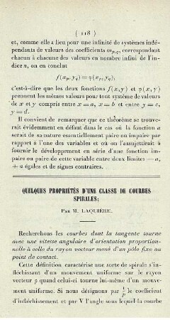 Quelques propriété d´ue classe de courbes spirales.