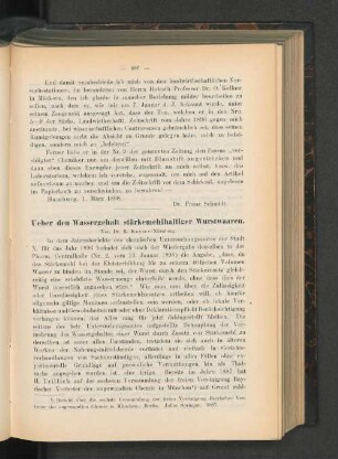 Ueber den Wassergehalt stäremehlhaltiger Wurstwaaren.