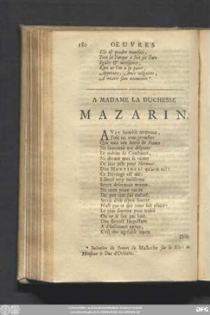 A Madame La Duchesse Mazarin.