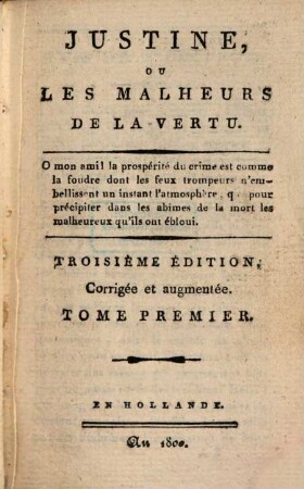 Justine, ou les malheurs de la vertu, 1. - 136 S. : 4 Ill.