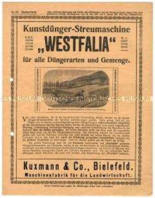Kunstdünger-Streumaschine "Westfalia" für alle Düngerarten und Gemenge.