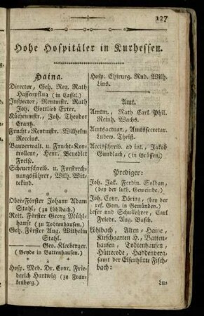 Hohe Hospitaeler in Kurhessen
