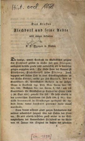 Das Kloster Flechdorf und seine Äbte nebst einigen Urkunden