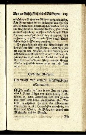Siebenter Abschnitt. Unterricht von einigen merkwürdigen Mineralien