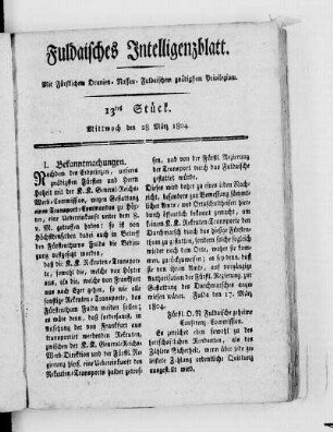 13tes Stück, Ausgabe vom 28. März 1804
