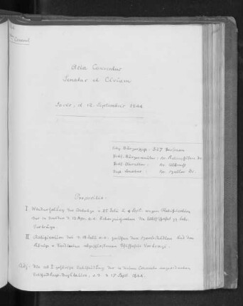 Acta Conventus Senatus et Civium, Iovis, d. 12. Septembris 1844
