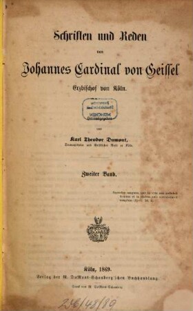 Schriften und Reden von Johannes Cardinal von Geissel, Erzbischof von Köln. 2